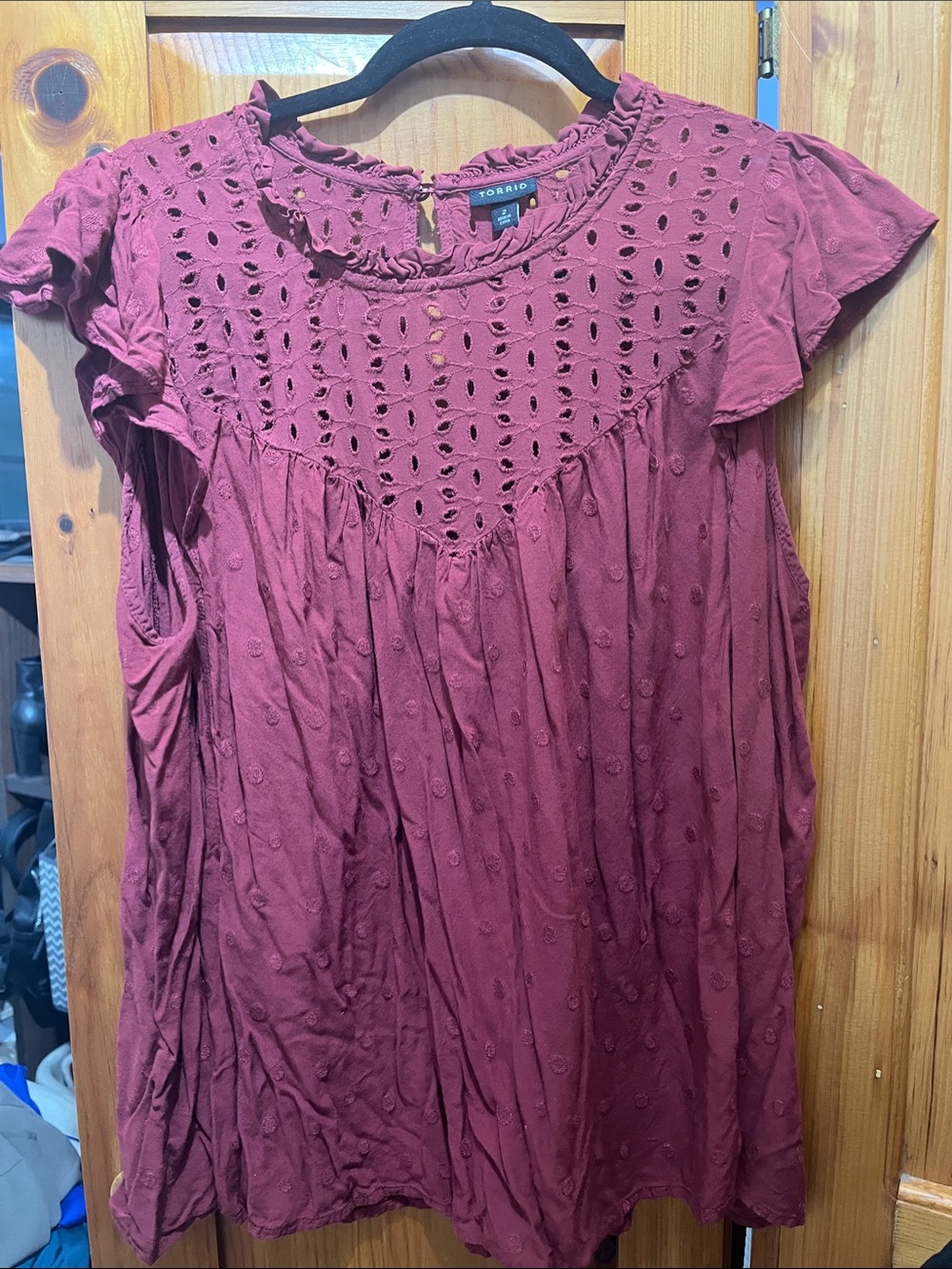 torrid Wine Eyelet Flutter Sleeve Tunic